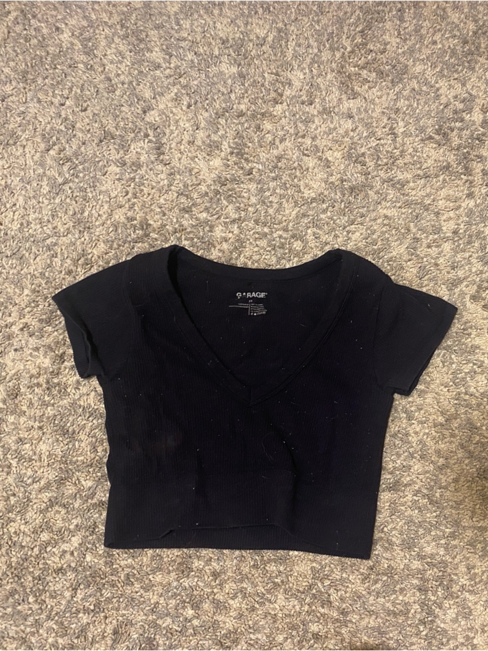 Garage Black Ribbed V-Neck Crop Top